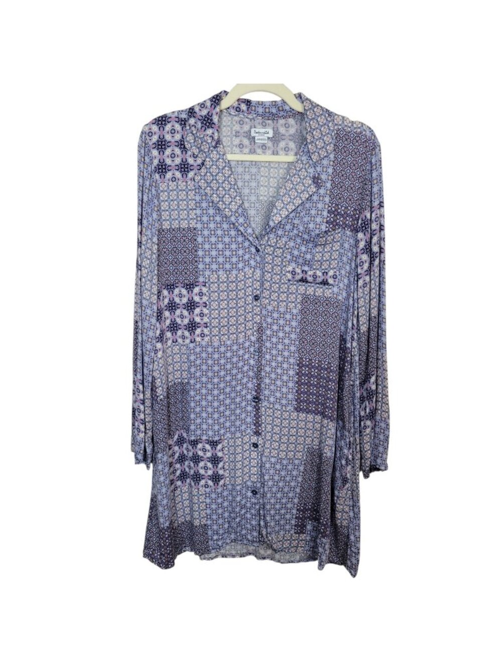 Splendid Patchwork Print Long Sleeve Nightshirt Sz Small Nightgown Pajamas